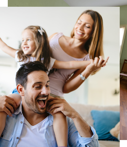 Two parents and their child smiling together after visiting their dentist in Medford
