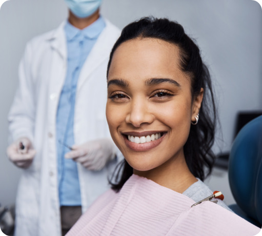 Woman grinning in the dental chair