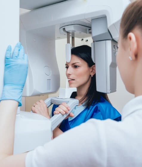 Dental patient getting a scan of her mouth and jaws